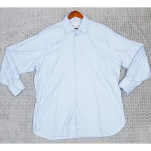 John W Nordstrom Men Blue Cotton Long Sleeve Dress Shirt 17.5 35 Made in Austria